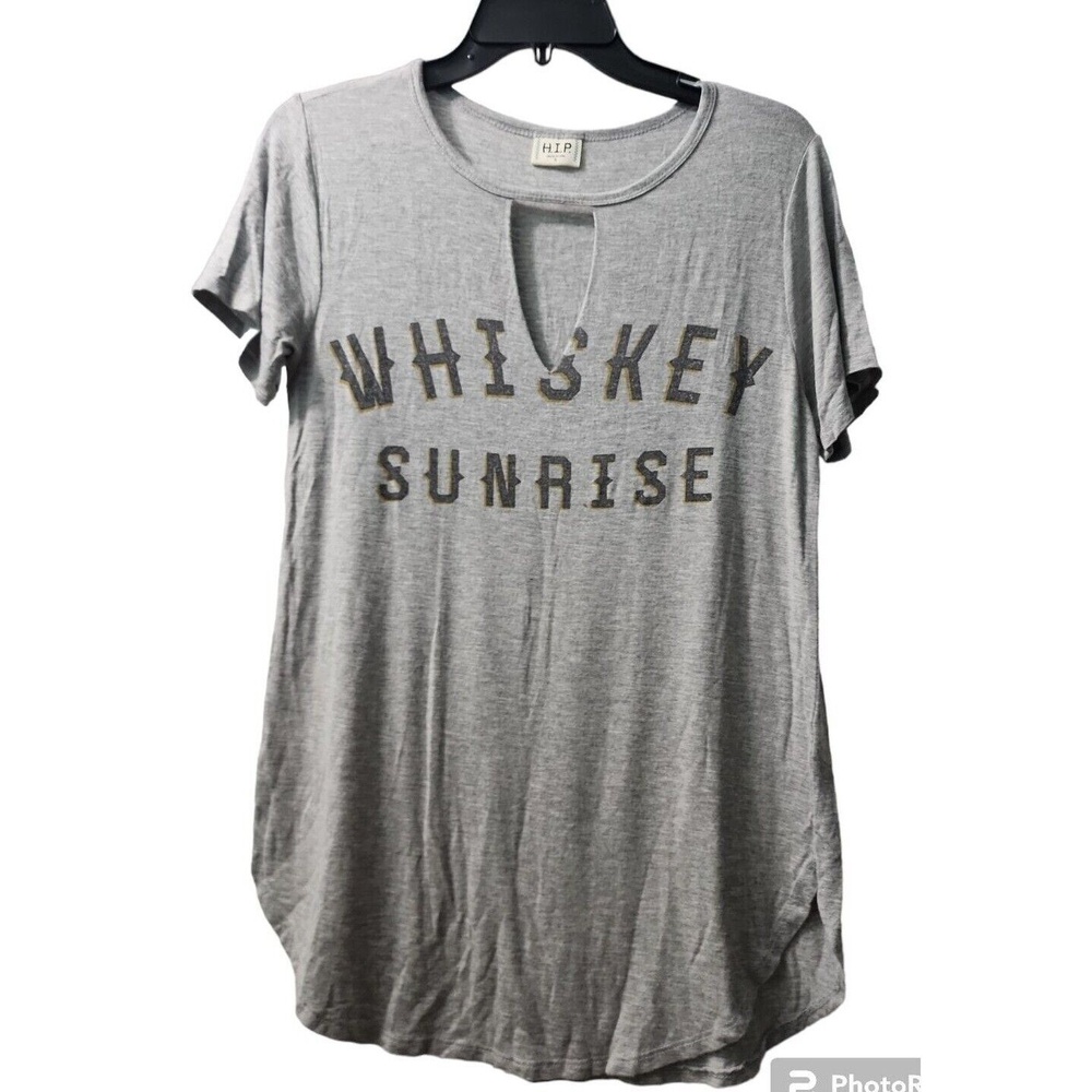 H.I.P. Graphic Tee Whiskey Sunrise Cutout Neck Short Sleeve Top S